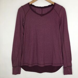 Lululemon Athletica Long Sleeve Tee Shirt Lightweight Burgundy Micro Strip